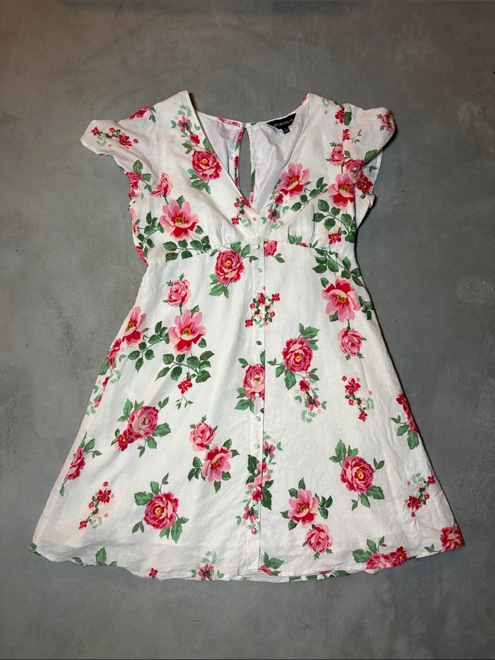 My Michelle White and Pink Dress with Rose Floral Print
